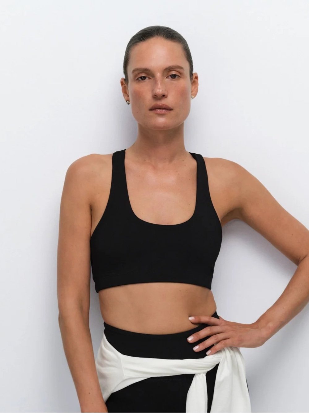 MATE THE LABEL ORGANIC STRETCH SPORTS BRA JET BLACK SZ XS